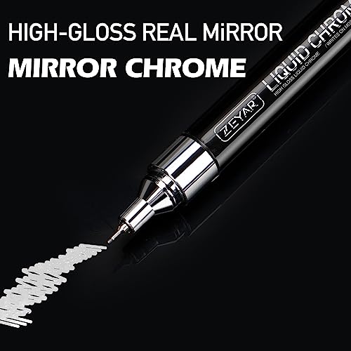 ZEYAR Liquid Chrome Marker Paint Marker, Silver Mirror Pen for smooth surfaces, High-gloss Mirrored display effects, Needle Extra Fine (3) ZEYAR