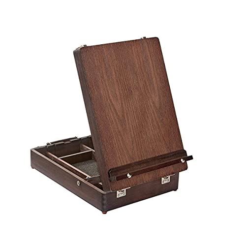 KINGART 702 Adjustable Wood Table Sketchbox Easel, Premium Beechwood Espresso Stain - Portable Artist Desktop Storage Case, Hold All Supplies KINGART