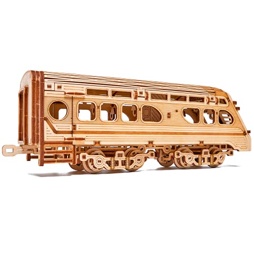 Wood Trick Atlantic Express Train 3D Wooden Puzzles for Adults and Kids to Build - 26.7x4 in - Rides up to 9 ft - Mechanical Locomotive Model Kit for Wood Trick