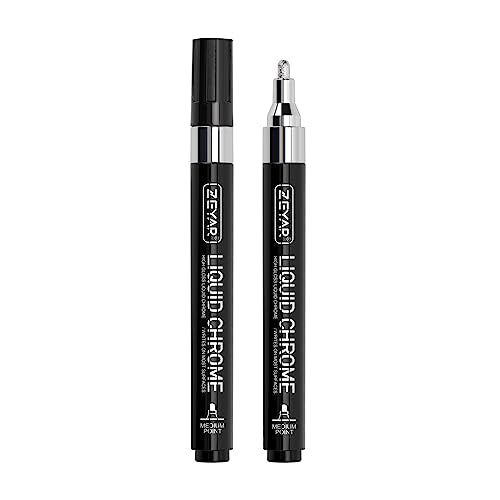 ZEYAR Liquid Chrome Marker Paint Marker, Silver Mirror Pen for smooth surfaces, High-gloss Mirrored display effects, Medium Point, set of 2 ZEYAR