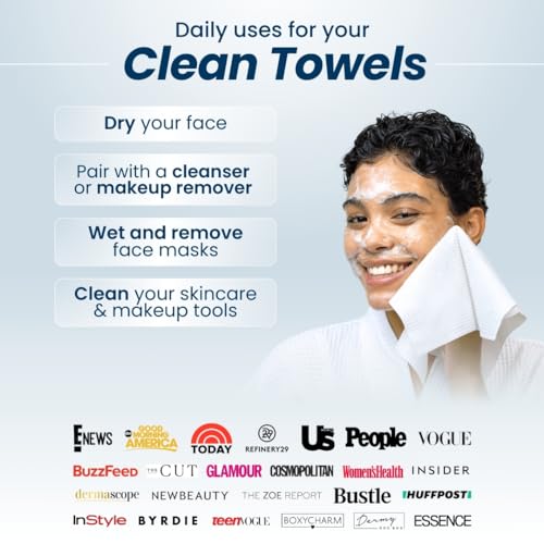 Clean Skin Club Clean Towels XL, 100% USDA Biobased Face Towel, Disposable Face Towelette, Makeup Remover Dry Wipes, Ultra Soft, 50 Ct, 1 Pack CLEAN SKIN CLUB