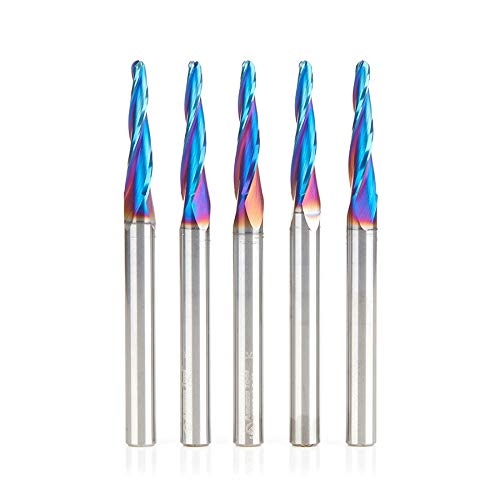 Amana Tool 46286-K-5 5-Pc CNC Solid Carbide Spektra Extreme Tool Life Coated Tapered Spiral 2D/3D Carving 1/8 Dia x 1/4 Inch SHK Router Bit Pack Amana Tool