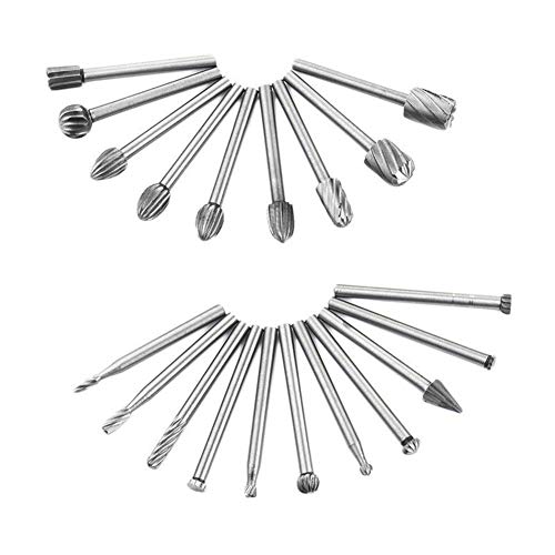 Yakamoz 20pcs 1/8" (3mm) Shank High Speed Steel Rotary Files Burrs Wood Milling Rotary File Burr Set for DIY Woodworking Carving Engraving Drilling YAKAMOZ