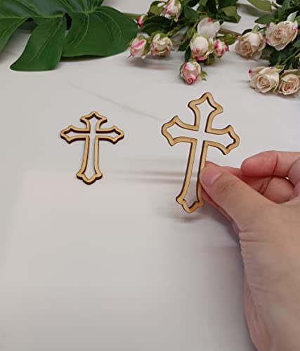 20pcs of Cross Wood Outline Shape,Cross Cake Charm Topper,Laser Cut Unfinished Wood,Antiochian Cross,Christian Cross Crafts (3'', Wood) RUIXUAN