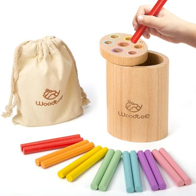 Woodtoe Wooden Montessori Sticks Toys for Kids, 7 Colors Toddler Learning Toys for 1-3 Year Old, Natural Wood Educational Sorting Toy, Sensory Toys