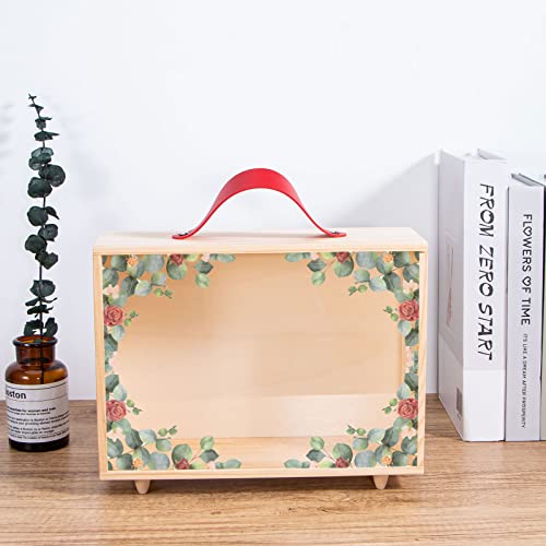Wooden Display Case for Collectibles, Useekoo Wood Gift Box Storage Container with Handle and Slide Acrylic Lid, Shadow Box Unfinished Rustic Desktop Useekoo