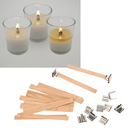Natural Candle Wood Wicks with Iron Base and Smokeless Candle Wick with Metal Base Clip,33Pcs Wood Candle Wicks,Handcraft DIY Degradable Wood Wicks Pilipane