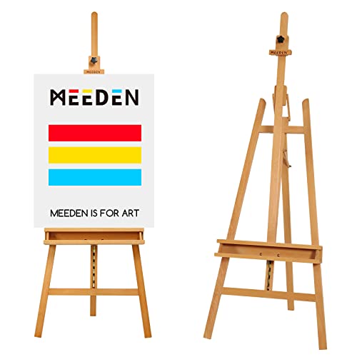 MEEDEN Large Painters Easel Adjustable Solid Beech Wood Artist Easel, Studio Easel for Adults with Brush Holder, Holds Canvas up to 48" MEEDEN
