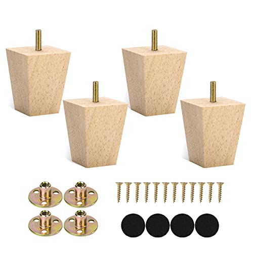 Michanco 3 Inch Unfinished Solid Wood Furniture Legs - Set of 4 Tapered Square Feet for DIY Home Upgrades Michanco