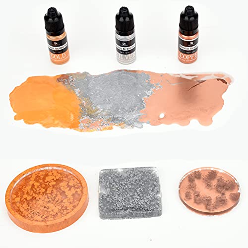 Metallic Alcohol Ink Set - 12 Metal Color Alcohol-Based Inks for Epoxy Resin Art, Painting - Concentrated Shimmer Alcohol Paint Color Dye for Resin DecorRom