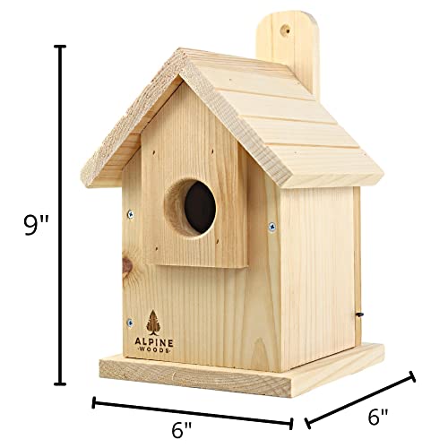 Alpine Woods Bird House - Bird Houses for Outside β Handmade Bluebird House β 9"x 6"x 6" Bluebird Houses - Wooden Bird House with Clean-Out Door and ALPINE WOODS