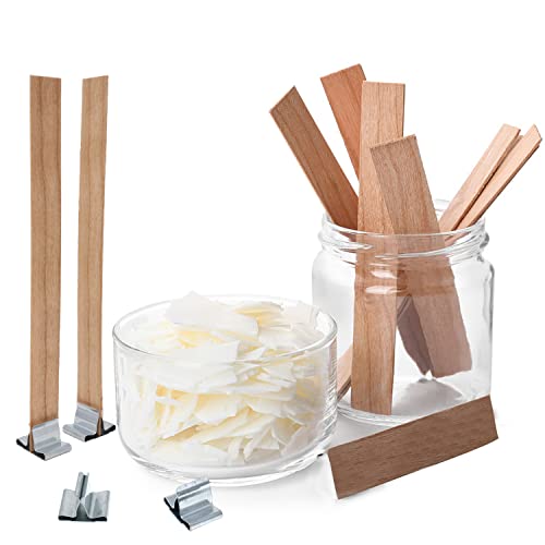 yueton 50PCS Crackling Wooden Candle Wicks Candle Making Wicks Smokeless Long Wood Wicks Candle Cores with 50PCS Metal Base for Wedding Birthday yueton