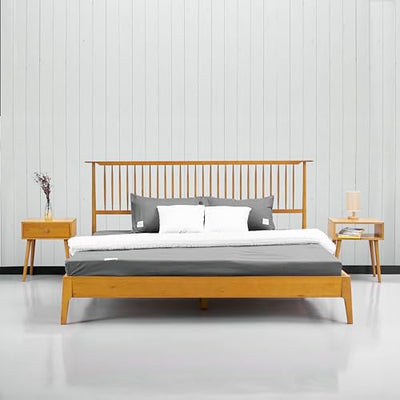 NTC Ruby Rustic Oak Wooden Bed Frame with Headboard - Effortless Assembly and Silent Slats System