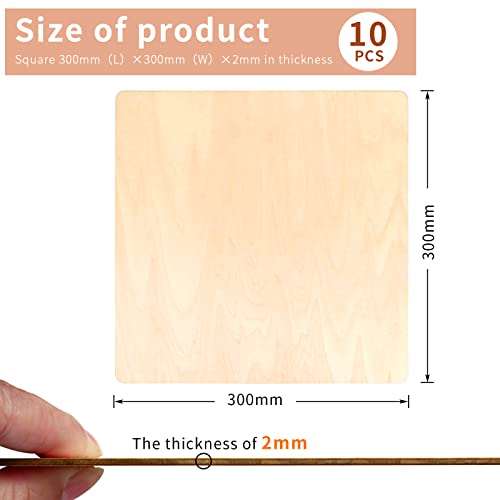 WYKOO 10 PCS Basswood Plywood, 12 x 12 Inch Craft Wood, Premium Unfinished Wood Sheets for Crafts, Hobby, Model Making, Wood Burning and Laser WYKOO