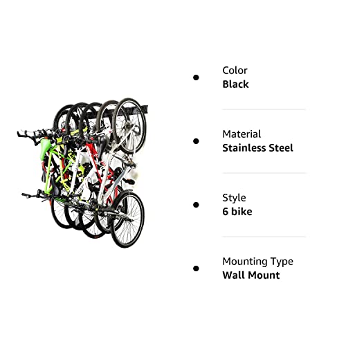 Ultrawall Stainless Steel Bike Storage Rack,6 Bike Storage Hanger Wall Mount for Home & Garage Holds Up to 300lbs, Black Ultrawall