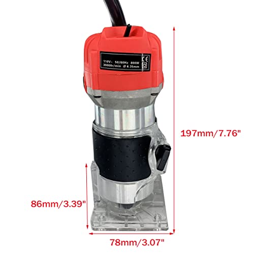 Cozyel 110V 800W Palm Router Electric Hand Trimer Wood Router 1/4" Collets Woodworking Tool Laminate Trimer, Red Cozyel