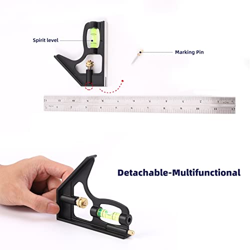 Rafter Square and 12 inch Combo Square Set,Carpentry Squares, Combination Square with Bubble Vial, Woodworking Square, Aluminum Rafter Square, LARMEIL