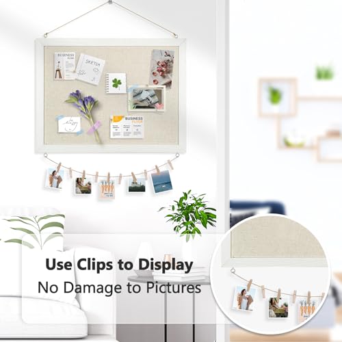 DOLLAR BOSS Bulletin Boards with Linen 1-Pack 16''X 12'' Double-Sided Cork Board for Walls Wood Framed Bulletin Boards, Small Pin Board for Home DOLLAR BOSS