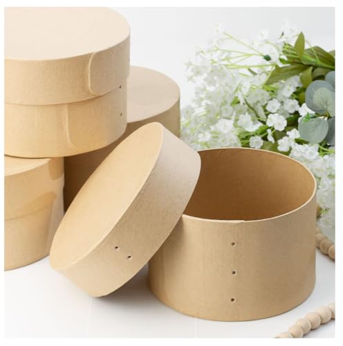 Factory Direct Craft Pack of 4 Paper Mache Round Shaker Style Boxes - Premade Unfinished Papier Mache Cardboard Shaker Boxes Imitate an Old Fashion Factory Direct Craft