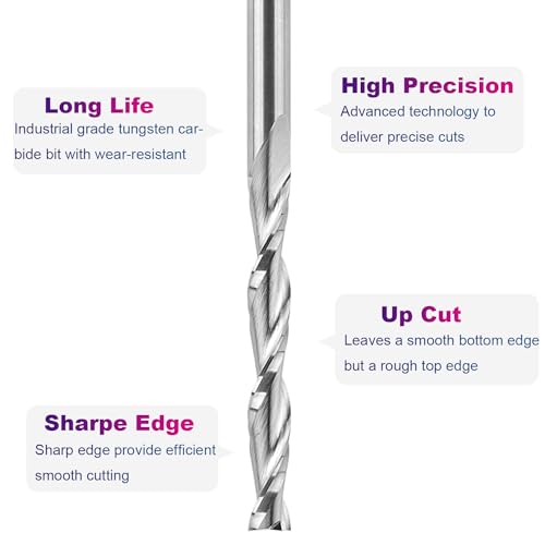 SpeTool Spiral Router Bits with UpCut 4 inch Extra Long1/4 inch Cutting Diameter 2 inch Cutting Length CNC Router Bit Carving Tool SpeTool