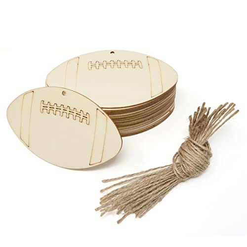 Honbay 24PCS Unfinished Football Wooden Cutouts Sports Theme Wood Discs Slices with Twines for DIY Crafts Home Decoration Craft Project