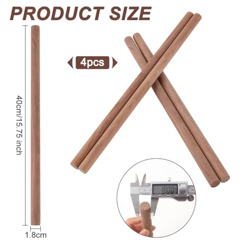 OLYCRAFT 4 Pcs Walnut Dowel Rods 15.7 inch Long Wood Sticks 0.7 inch Diameter Unfinished Round Sticks Wooden Carving Blocks Round Wooden Sticks for OLYCRAFT