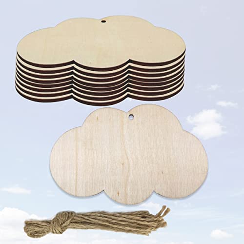 20pcs Unfinished Cloud Wood Cut Out Cloud Wood DIY Crafts Cutouts Blank Wooden Cloud Shaped Hanging Ornaments JEKEJIAJIU