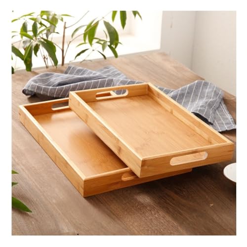 2WOOD Natural Wood Serving Tray with Handles - Stackable, Compact Wooden Nested Serving Trays for Easy Transport - Ergonomic Grip Wood Trays Generic