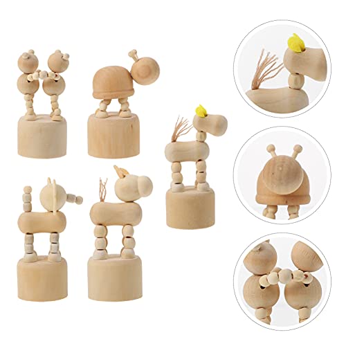 BESPORTBLE 4pcs Wooden Push Up Toys Dog Elephant Unfinished Wooden Peg Doll Kids Finger Puppets Wood Animal Figurines Dancing Animal Giraffe Press BESPORTBLE