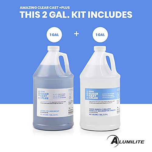 Alumilite Amazing Clear Cast Plus [1 gal A + 1 gal B(2 gallons) 2 Part Kit) UV Resistant Plastic Coating & Casting Epoxy Resin for Countertop, Cups, Alumilite