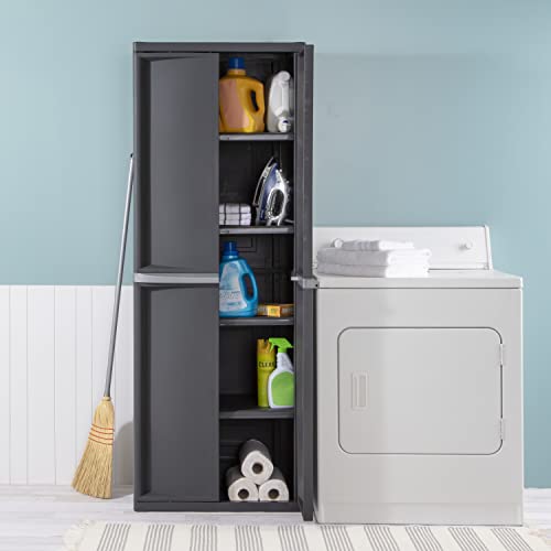 Sterilite 4 Shelf Cabinet, Heavy Duty and Easy to Assemble Plastic Storage Unit, Organize Bins in the Garage, Basement, Attic, Mudroom, Gray, 1-Pack Sterilite