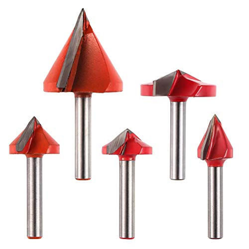 Genmitsu 5PCS V-Groove Router Bits Set, 60° 90° 120° 150° Angle, 6mm Shank, 3D V Shape Milling Wood Cutter Knife CNC Engraving Router Bit, VG05A Genmitsu