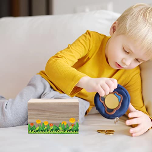 COHEALI Wooden Box 4pcs DIY Wooden Piggy Bank Unfinished Wood Coin Bank Money Storage Coin Jar Cash Box Storage Holder Chest Box Savings Bank for COHEALI