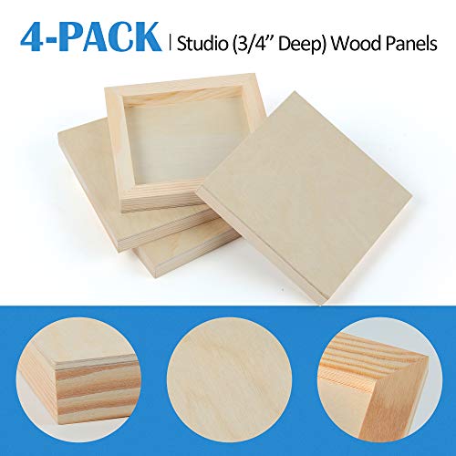 Unfinished Birch Wood Canvas Panels Kit, Falling in Art 4 Pack of 6x6’’ Studio 3/4’’ Deep Cradle Boards for Pouring Art, Crafts, Painting and More Falling in Art