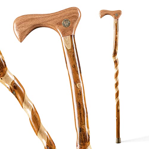 Brazos Rustic Wood Walking Cane, Twisted Hickory, Traditional Style Handle, for Men & Women, Made in the USA, 37" Brazos