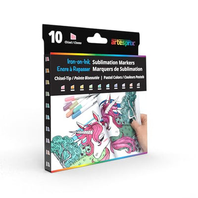 Artesprix Iron-on-Ink Markers for Sublimation Printing & Drawing, Pastel Color Chisel Tip, 10 Color Set