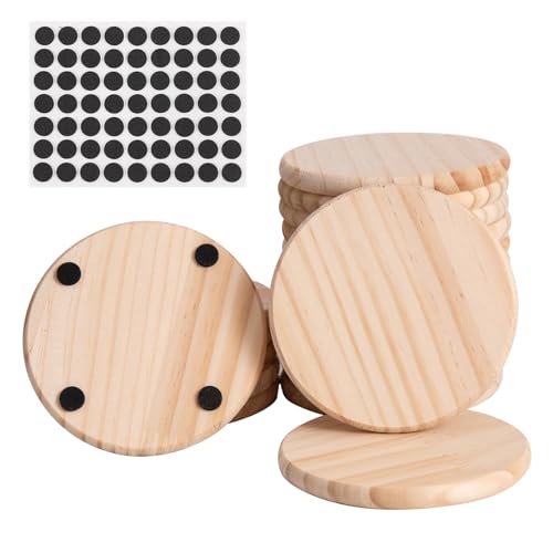 COYMOS Unfinished Wood Coasters, 4 Inch Round Wood Slices, Blank Wooden Coasters for Crafts Likes Drawing Painting Wood Engraving Home Decoration COYMOS