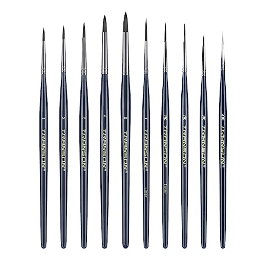 Transon 10pcs Small Detail Miniature Model Painting Brush Set for Acrylic Watercolor Gouache Ink Tempera and Body Painting TRANSON