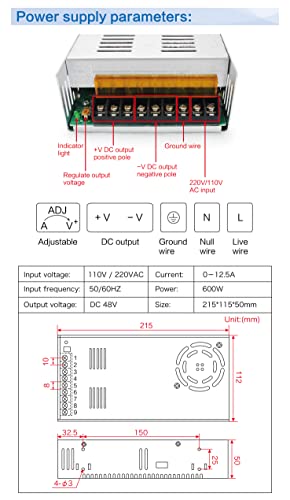 RATTMMOTOR CNC Brushless Spindle Motor Kit, 48VDC 500W Spindle Motor Air Cooled ER11, 12000RPM, 0.6N.m, 55MM+BLDC Driver Motor Speed Controller 600W RATTMMOTOR