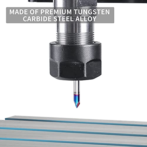 EANOSIC 60 Degree V Groove Router Bit 1/4 Inch Shank, 3-Flute Nano Blue Coated Solid Carbide V Router Bit for CNC Engraving and Chamfering EANOSIC