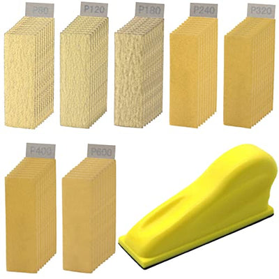 WHLLING Micro Detail Sander with 70PCS Sandpaper-Grit 80 120 180 240 320 400 600, 3.5”x 1”Micro Sanding Tools Detail Sander for Small Projects,