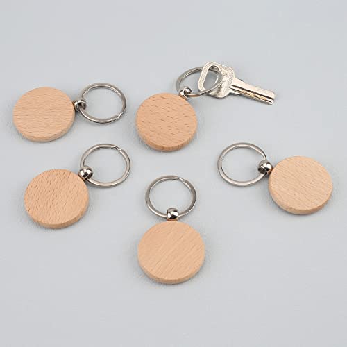ASUNFO Pack of 20 Round Wood Blanks Keychain Unfinished Wooden Blank Key Chain Chains for Engraving Crafts Ornament ASUNFO