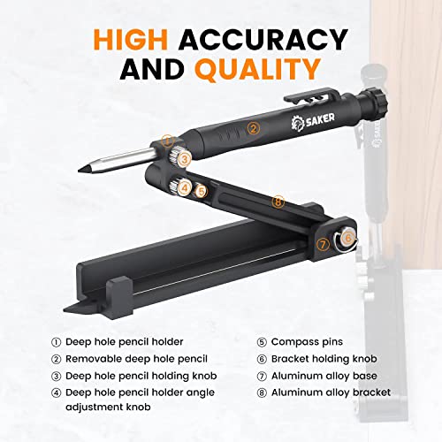 Saker Multi-function Scribing Tool- Construction Pencil- Aluminum Alloy Scribe Tool with Deep Hole Pencil,DIY Woodworking Scribe Gauge Scriber Line Saker