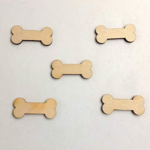 SEWACC Desk Decor Rustic Ornaments 100pcs Wooden Dog Bone Cutouts Unfinished Wood Dog Bone Slice Blank Bone Shaped Wood Ready to Paint Wood DIY Craft SEWACC