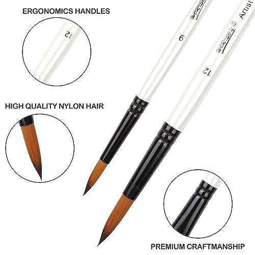 Dainayw 12 PCS Round Paint Brushes Set, Artist Brush for Acrylic Watercolor Oil Painting, Face Body Nail Art, Crafts, Canvas, Rock, Miniature Model & dainayw