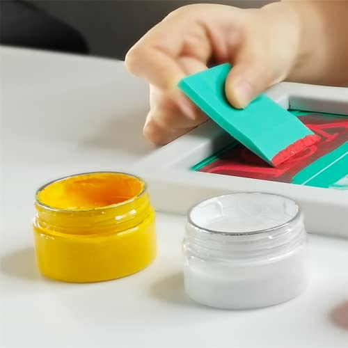JAJADO 8 Jars Chalk Paste Paint for Stencils with 8 Pcs Mini Craft Squeegees, Chalk Paste Stencil Paint Adhesive Silk Screen Transfers for Crafts JAJADO