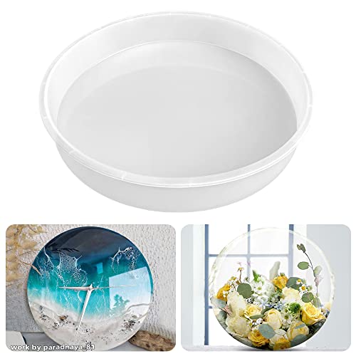 RESINWORLD 14" Round x 2" Deep XL Large Tray Mold, Shiny Silicone Tray Board Table Clock Mold for Epoxy Resin Casting, Floral Preservation Bouquet ResinWorld