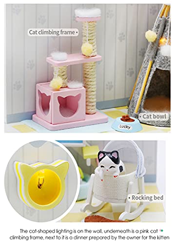 Kisoy Dollhouse Miniature with Furniture Kit, DIY 3D Wooden DIY House Kit A Corner of a Small Apartment Style with Dust Cover & LED,Handmade Tiny Kisoy