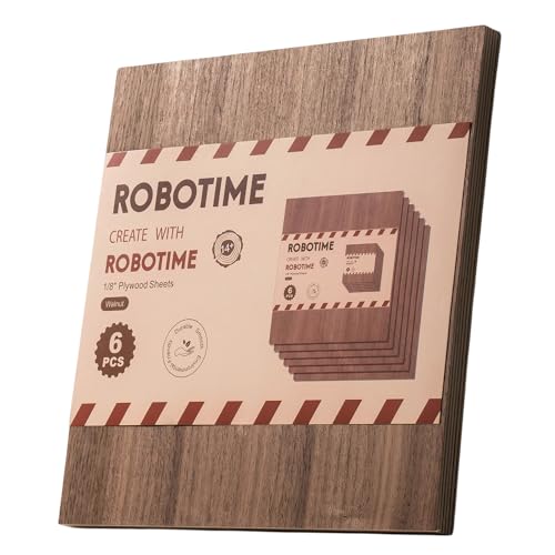 ROBOTIME 6Pcs 3mm Walnut Plywood for Laser Cutting, 1/8 Plywood Crafting Wood 12"x12", Engraving and DIY Projects, Thin Walnut Boards for Wood ROBOTIME