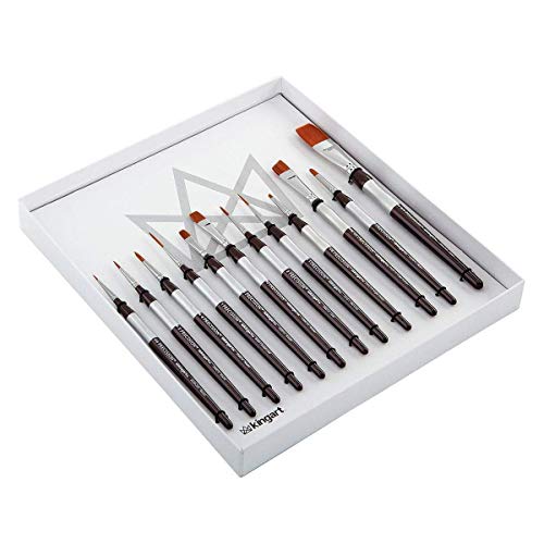 KINGART 1070B Premium Precision Mixed Media Artist Paint Brushes Set of 12, Ergonomic Comfort Short Handle, Oil, Watercolor, Acrylic Painting, Gift KINGART